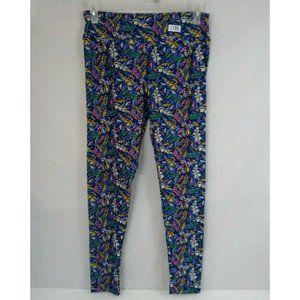 NWOT LuLaRoe Tall & Curvy Leggings Blue With  Multi-Color Feathers Design